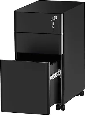 YITAHOME 3-Drawers Filing Cabinet Lockable Fully Assembled Black 30 X 45 X 61cm • £69