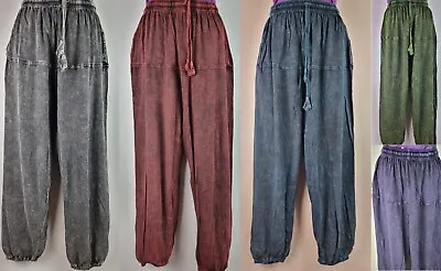HANDMADE Cotton Trousers Sinker Hippy Boho Yoga Pants Wide Festival Casual HT24 • £25.99
