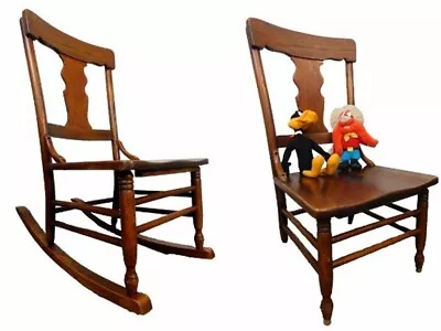 1890s Antique Oak Small Rocking Rocker Or Side Parlor Chair Stretchers Remove! • $99