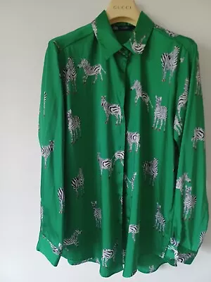 Zara Blouse Woman Green Zebras Collar Relaxed Size Medium • £7