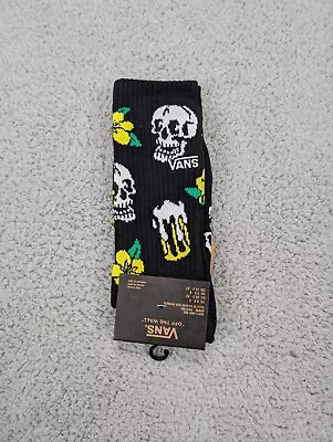 Vans Crew Socks Mens Womens 6.5-10 Black Skulls Beers Daisy Flowers Athletic NWT • $11.16