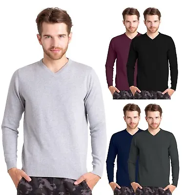 Men's V-Neck Cotton Regular Fit Lightweight Classic Long Sleeve Pullover Sweater • $13.59