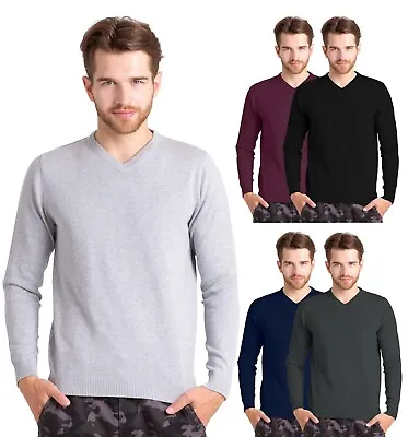 Men's V-Neck Cotton Regular Fit Lightweight Classic Long Sleeve Pullover Sweater • $11.04