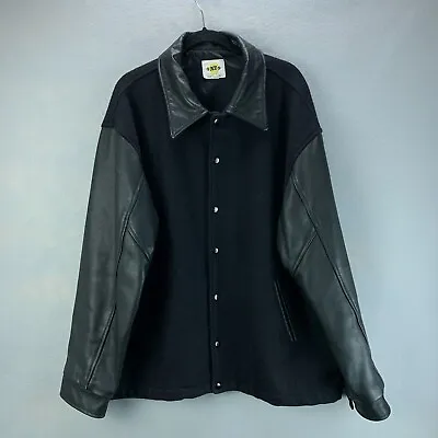 Rare Vintage ENZi Jacket Mens Extra Large Black Wool Leather New Line Cinema USA • $114.99