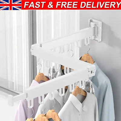 Clothes Drying Rack Wall Mounted Foldable Dryer Line Airer Indoor Outdoor UK • £19.95