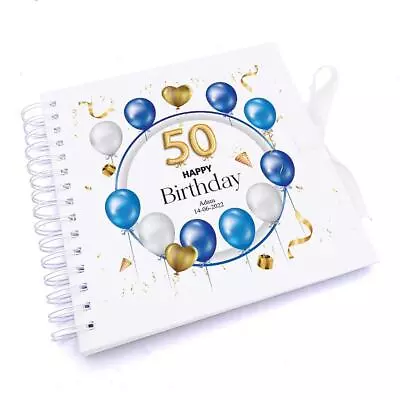 Personalised 50th Birthday Blue Balloon Guestbook Scrapbook Photo Album UV-1199 • £15.99