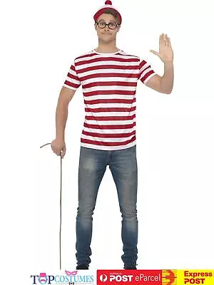 Mens Where's Wally Waldo Costume Kit Top Hat Glasses Book Week Outfit • $33