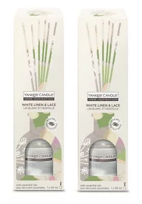 2x Yankee Candle Home Inspiration White Linen & Lace Reed Diffuser Essential Oil • £19.99