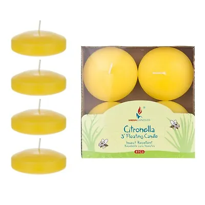 Mega Candles - 3  Citronella Scented Floating Disc Candles - Yellow Set Of 4 • $10.99