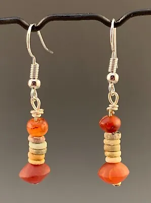 Ancient Egyptian Carnelian & Mummy Bead Earrings; 300 Bc - 100 Ad  • $175