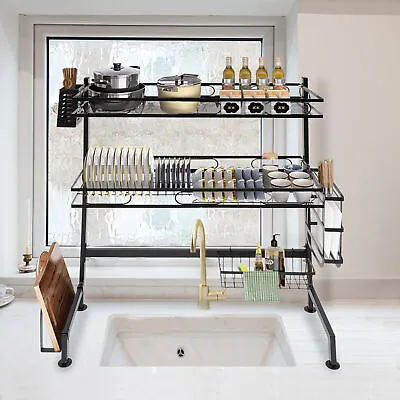 Multifunction Dish Drying Rack Modern 2 Layer Sink Storage Rack Full Set Black • $50