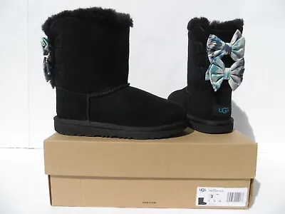 UGG Australia Boots Kids 3 NEW Bailey Bow II Tie Dye BLK Black NIB • $65