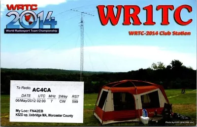 Vtg Ham Radio Cq Qsl Qso Postcard Wr1tc Uxbridge Massachusetts Usa 2012 Tent • $7.99