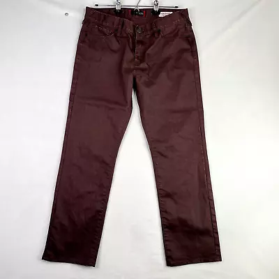 Guess Waxed Jeans Mens 33x29 (Hemmed) Slim Straight Del Mar Fit Burgundy Red • $27.82