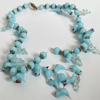 Beautiful Vintage Murano Blue Glass Bird Necklace AF Restring Project Spares • £1.20