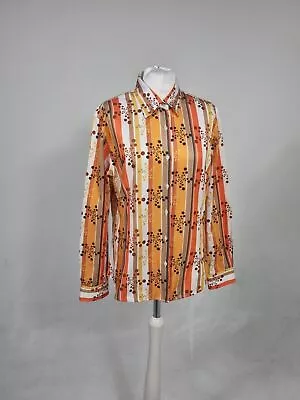Makrom Striped Rich Cotton Orange Long Sleeved Shirt Woman Size 16 • £9.90