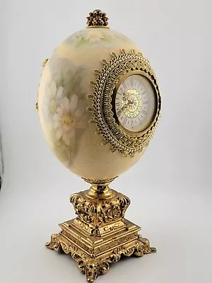 Vintage W. German Wind Up Ostrich Egg Ornate Hand Decorated Table Clock- Working • $139.99