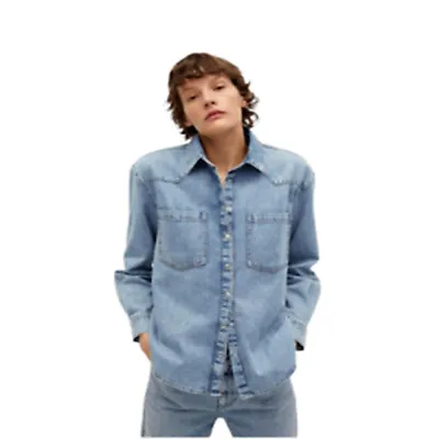 £11.99 • Buy Ladies Womens 100% Cotton Denim Mango Jeans Button Up Casual Shirt Tops