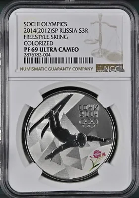 2014 (2012)sp Russia Silver 3 Rubles - Freestyle Skiing - Colorized Pf-69 Ucam • $229.95