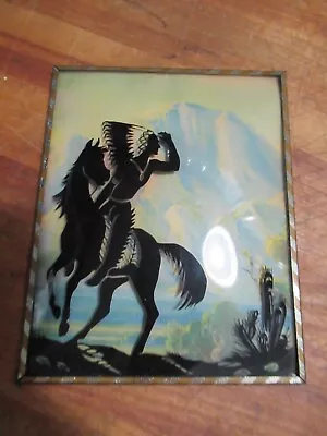 Vintage Convex Silhouette Reverse Paint Picture-Native American Indian • $9.99