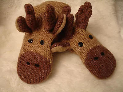 DeLux MOOSE MITTENS Knit ADULT Thidwick PUPPET Bullwinkle FLeeCe LINED Costume  • $32.99