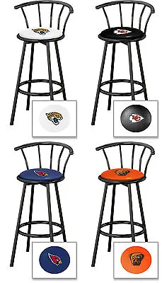 NFL Bar Stool 24  Tall Black Metal W/Backrest Swivel Seat With Team Logo Decal • $184.88