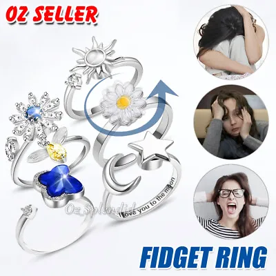 Adjustable Opening Relief Anxiety Worry Fidget Ring Meditation Spinner Rings AU • $17.35
