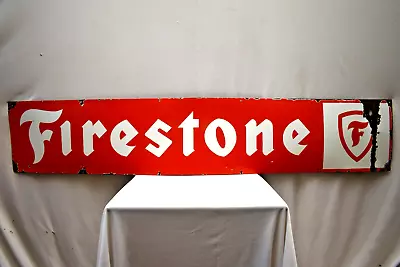 Vintage Firestone Tire Tyres Sign Porcelain Enamel Gas Pump Gasoline Display Red • $1068.42