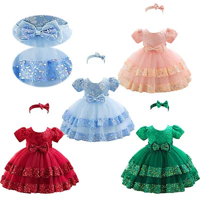 £27.22 • Buy Girls Bridesmaid Dress Baby Flower Kids Party Rose Bow Wedding Dresses +Headband