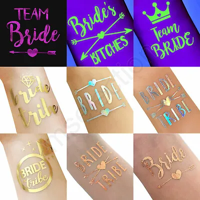 £1.65 • Buy Team Bride Tribe Tattoo - Rose Gold Rainbow Glow Purple - Wedding Hen Do Party 