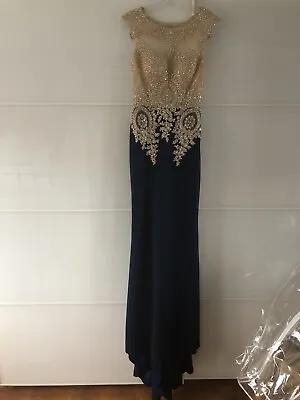 £180 • Buy NEW Superb NAVY Diamante ABBY PARIS Designer Evening Prom Dress UK 8 BNWOT