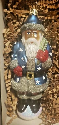 $27.98 • Buy Vaillancourt Polish Glass Ornament Patriotic Santa Glitter 2011 Signed 