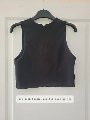 New Look Black Crop Top Zip Back Size 12 • £5