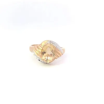 10K Oval Citrine Diamond Accent Vintage Ring Yellow Gold *27 • $199.95