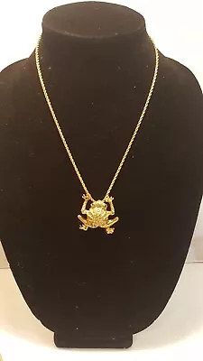 Vintage Frog Pendant Necklace Green Rhinestone Eyes  • $29.99