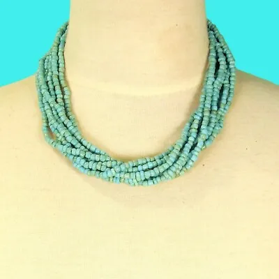 $13.99 • Buy 16  Multi Strand Aqua Turquoise Color Handmade Seed Bead Statement Necklace 