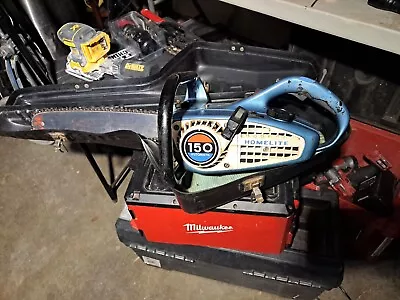 Vintage Homelite 150 Automatic Chainsaw 16  Bar W/hard Cover Carry Case. Runs. • $114.99