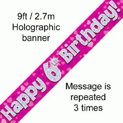 Girls Happy 6th Birthday Party Foil Banner 6 Today Decoration Pink Banners • £2.99