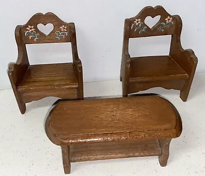 $17 • Buy Vintage Doll House Furniture PA Dutch Style Tole Painting 2 Chairs Table VFL61E