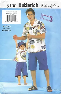 Uncut Butterick Sewing Pattern # 3100 Men's Boys' Shirt Shorts Hat Sizes: XS-XL • $14.99