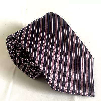 BRIONI Repp Necktie Stripe Navy Pink Purple 100 Silk Tie 3.5 X 61 Handmade Italy • $54