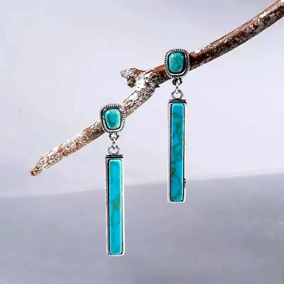 Boho Vintage Blue Stone Long Geometric Drop Dangle Earrings Jewelry Women Gift • $12.98