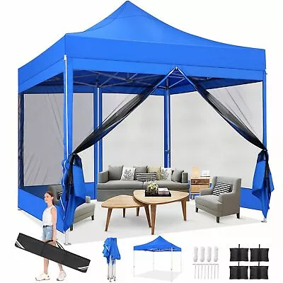 Canopy 10x10ft Heavy Duty Pop Up Gazebo Outdoor Mesh Screen Tent W/ 4 Sidewalls • $139.99