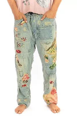 Magnolia Pearl PANTS 415 Birdlover Miner Pink Flowers Denim Jeans Birds Blue New • $600