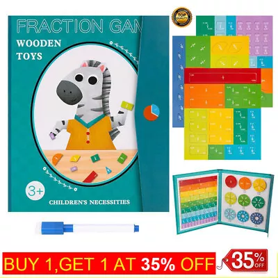 Educational Math Learning Math Manipulative Magnetic Wooden Fraction Book Set UK • £3.99