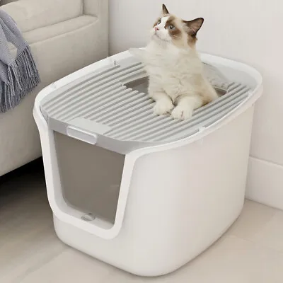 XLarge Hooded Cat Litter Box Enclosed Kitten Litter Tray Toilet Cat Teaser Rod • £8.95