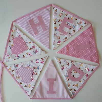 £9 • Buy Personalised Pink & Ballerina Fabric Bunting ~ Name Gift / Baby Girl ~ Nursery