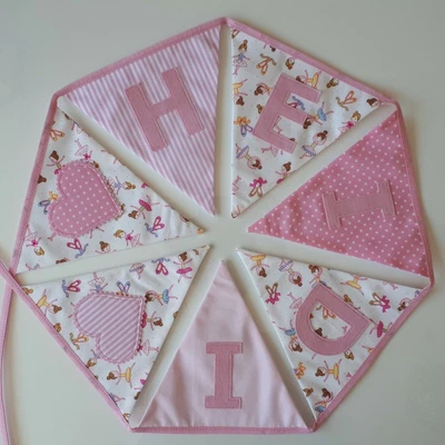 £9 • Buy Personalised Pink & Ballerina Fabric Bunting ~ Name Gift / Baby Girl ~ Nursery