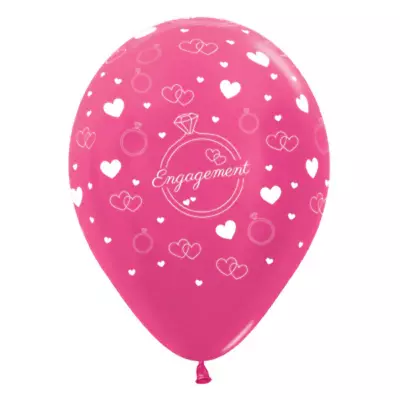 $5.99 • Buy Sempertex 30cm Engagement Diamond Rings & Hearts Metallic Fuchsia Latex Balloons