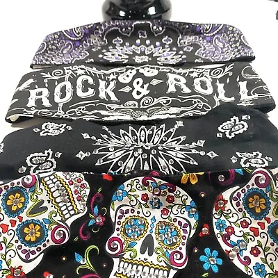 Biker Sugar Skull Rhinestone Headband Rock And Roll Bling Skull Set Of 5 • $30